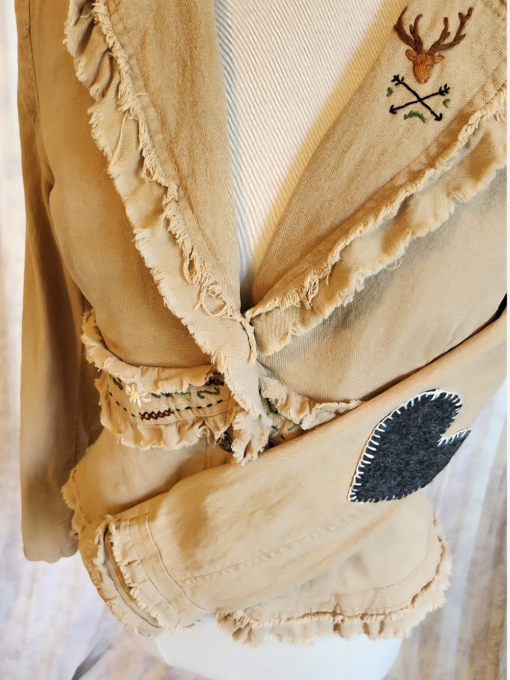 Romantic Alpine Ruffled Jean Jacket with Hand Embroidery - Picture 2 of 8